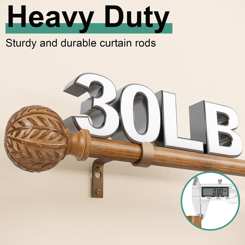 QDWIS Wood Curtain Rods for Windows 48 to 84 Inch,