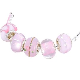 50 Pc Girls' Pink Murano Glass Charms for Bracelets Necklaces & Women's Jewellery Making, Gift Boxed