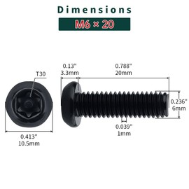 M6-1.0 x 20mm Stainless Button Torx Head Machine Screws (25 pcs), 18-8 (304) Stainless Steel Tamper Resistant Torx Drive Screws, Car License Plates Screws, Black Coated, Fayeploo (Screwdriver Bit)