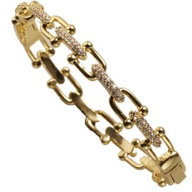 Hampton Gems New, Designer Inspired Women Bangle Bracelets (CZ GOLD HORSE BIT LINK)
