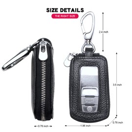 Universal Vehicle Car Key case Genuine Leather Car Smart Key Chain Keychain Holder Metal Hook and Keyring Zipper Bag for Remote Key Fob