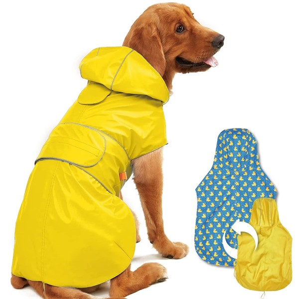 Kimee Dog Raincoat Reversible, Single Side Slicker Poncho Adjustable Waterproof