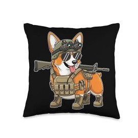 Tactical Corgi Dog Breed Warrior Animal Pun Meme Throw Pillow