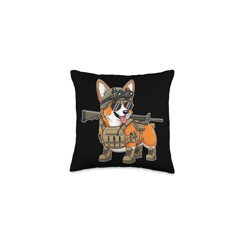 Tactical Corgi Dog Breed Warrior Animal Pun Meme Throw Pillow