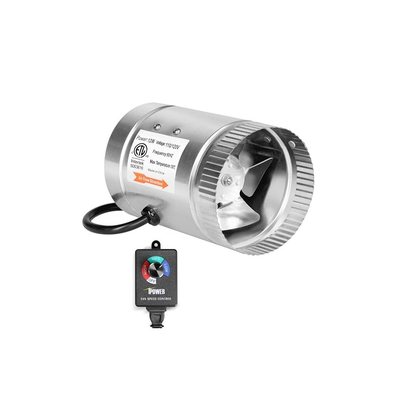 iPower 6 Inch Inline Booster Duct Fan with Speed Controller,