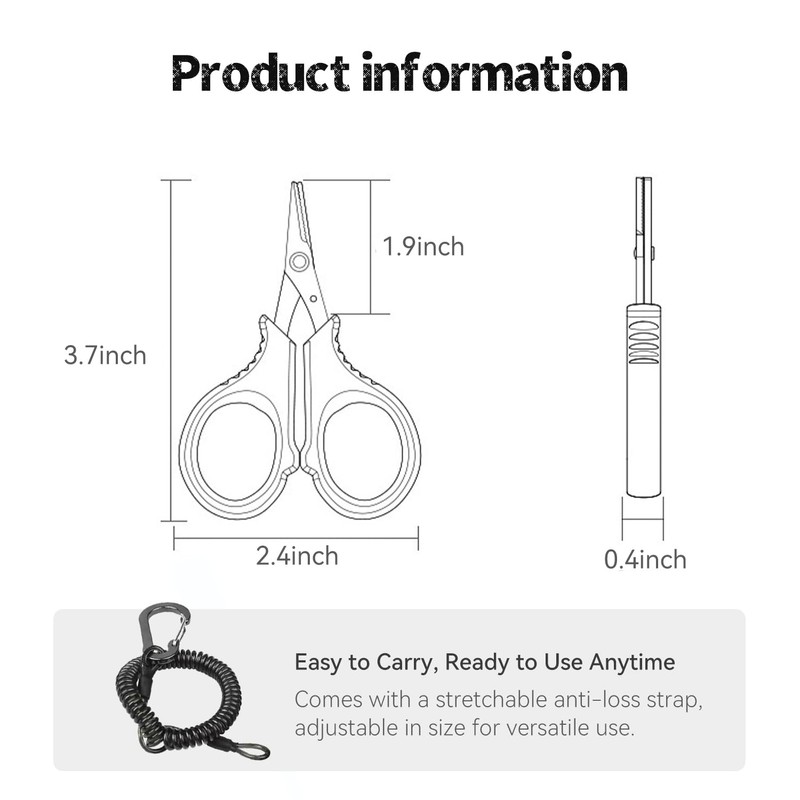 2pieces Fishing Scissors Stainless Steel Teflon Coated, Non-Slip Grip, Protective