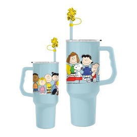 Silver Buffalo Peanuts Snoopy Gang Logo Stainless Steel Tumbler with Straw Cover Cap, Lid, Straw and Handle - 40 oz