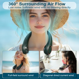 CIVPOWER Neck Fan: Portable Personal Neck Cooling Rechargeable Bladeless Fan - Hands Free 3 Speed 4000 mAh Battery USB Operated Wearable Headphone Design - Gift for Men Women Outdoor (Dark Green)