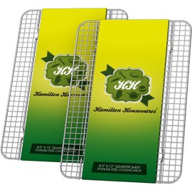 Hamilton Housewares Stainless Steel Cooling Rack - Heavy Duty and Oven Safe, Good for Cooling, Baking and Roasting - Perfect for Cookies, Cakes & More - Fits Perfectly in Quarter Sheet Pan(8.5" x 12")