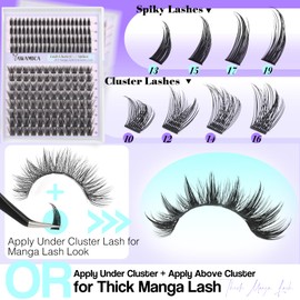 Lash Clusters Manga Eyelash Clusters Wispy Cluster Lashes with Spikes D Curl Cluster Eyelash Extensions 10-16mm Individual Lashes with 13-19mm Spikes Lashes DIY Anime Lash Extension Look by Yawamica