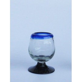 Mexican Blown Glass Tequila Sippers Cobalt Blue Rim (Set of 6)