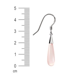 Franki Baker Long Elegant Pear Shaped Light Dusty Pink Rose Quartz Gemstone Drop Earrings 925 Sterling Silver Length: 4.5cm