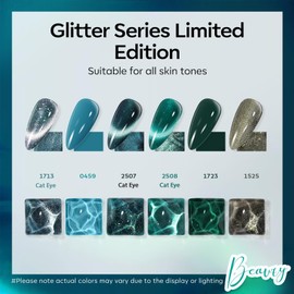 modelones modelones Gel Nail Polish Set, 6 Colors Blue Green Collection Sparkle Reflective Glitter Gel Polish Dark Blue 9D Cat Eye Nail polish Spring Summer with Magnet Soak Off LED Nail Art Kit DIY