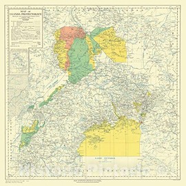 Historic Pictoric Map : Uganda 1929, Map of Uganda Protectorate, Antique Vintage Reproduction : 36in x 36in