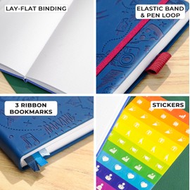 Clever Fox Dotted Journal 2.0 – Compact Planning and Sketching Dot Grid Notebook 120 GSM Thick, No-Bleed Paper – Planner with Pen Loop, Pocket, Ribbons, Stickers A5 - Navy Blue