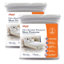 Set of 2 Cheer Collection Highly Absorbent 34" x 52" 100% Waterproof Sheet Protector and Incontinence Pad for Adults, Children and Pets