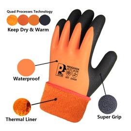 PROGANDA Waterproof Thermal Winter Work Gloves Superior Grip Coating Polar Fleece Warm Liner Insualted Liner for Outdoor Cold Weather Car Washing Gardening Fishing Multi-Purpose