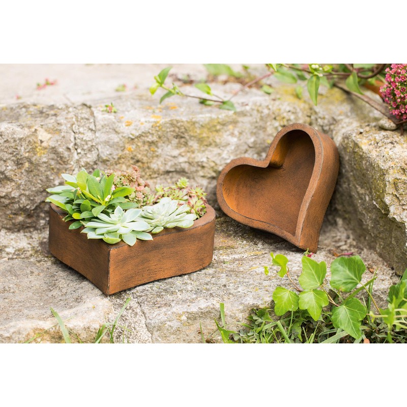FRANK FLECHTWAREN Planter Rust Heart, Set of 2