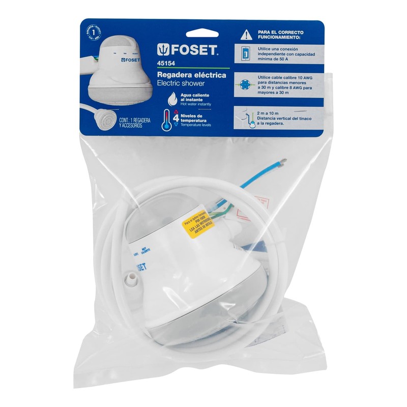 Foset REGEL-4G, Regadera eléctrica de 4 temperaturas 5-3/4" Gris