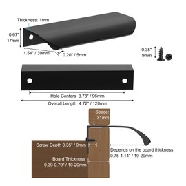 Malimali 5 Pack Black Kitchen Cupboard Handles Finger Edge Pulls for Cabinets and Drawers, 120mm Wardrobe Door Handles Modern Aluminum Bathroom Cabinet Handles, Matte Black