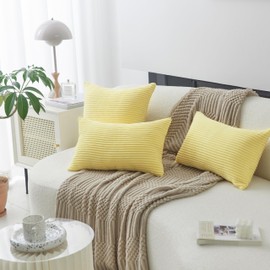 Home Brilliant Yellow Spring Pillow Covers 24 x 24 Striped Euro Sham Cover Square Soft Corduroy Throw Pillowcase for Farmhouse Bedroom Couch Summer Decor, Sundress, 60x60 cm