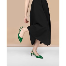 Joseywade Green Heels Slingback Kitten Heels for Women Pointed Toe Low Heels Pumps Closed Toe Shoes 2" for Work Office Wedding Patent Green US Size 8.5