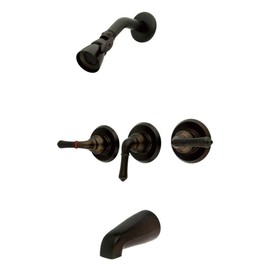 Kingston Brass KB235 Magellan Tub and Shower Faucet with 3-Magellan Handle, Oil Rubbed Bronze,5-Inch Spout Reach , Oil-Rubbed Bronze