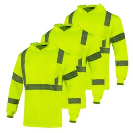 VENDACE 3pcs Safety Reflective High Visibility Long Sleeve Shirts ANSI Class 3 Hi Vis Construction Work T Shirts for Men with Hood(Yellow,XL)