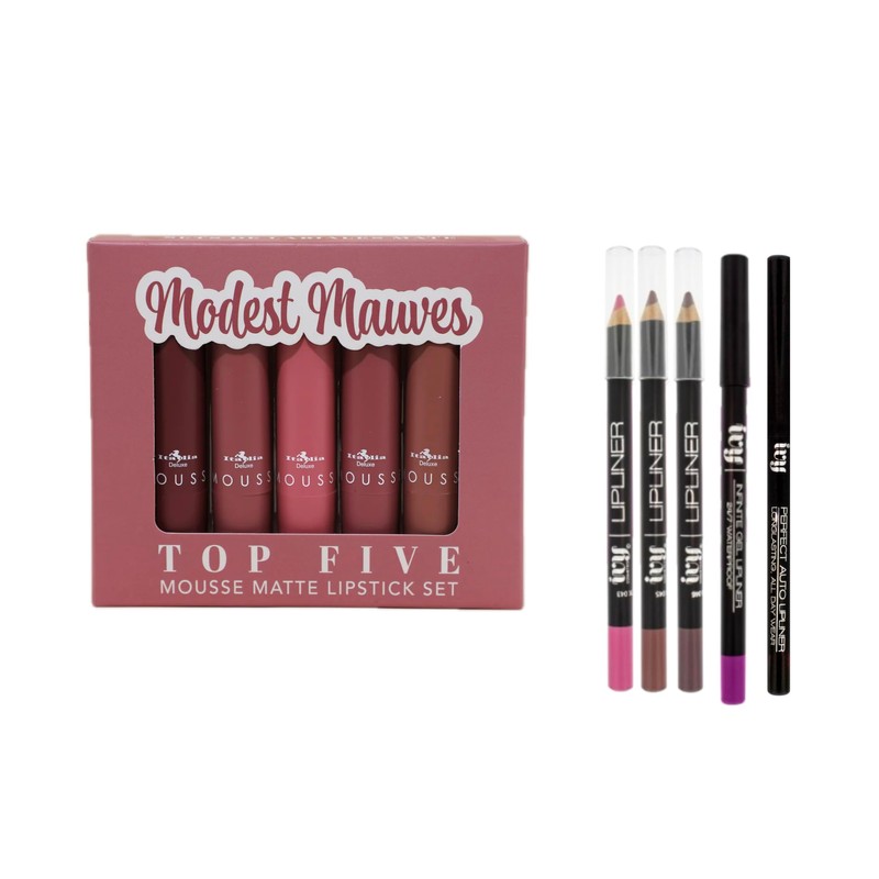 Set de Labiales Mate Mousse Italia Deluxe + 5 Delineadores