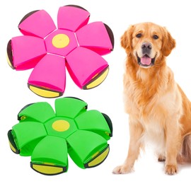 BADWALT Dog Flying Disc Toy, Pet Toy Flying Saucer Ball with 3 Light for Dogs, Flying Saucer Ball Dog Toy Outdoor Toy Doggy Disc Ball, Outdoor Games Green+Pink 2PCS