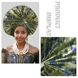 JRZXTWL Nigerian hat Handmade Brocade Folding Fan Gorgeous African Women's Headscarf hat, Suitable for Wedding Parties (US, Numeric, 5 1/8, 6 1/4, Royal Blue)