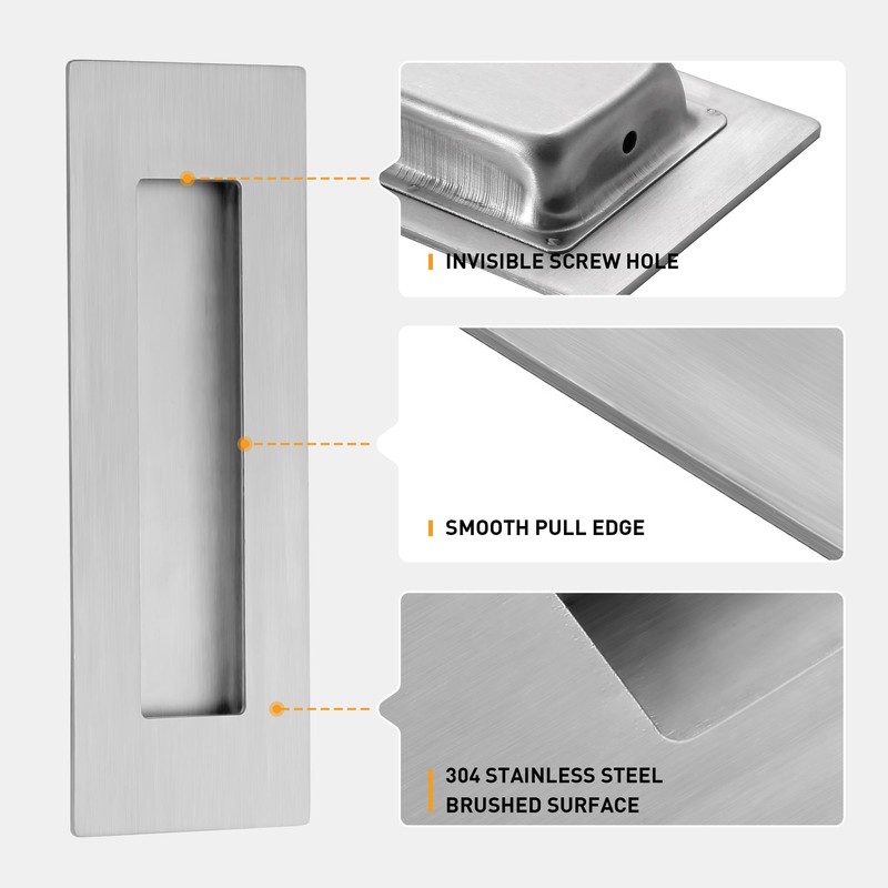 Vancoho 6 Inch Recessed Pocket Door Pull, Stainless Steel Rectangular