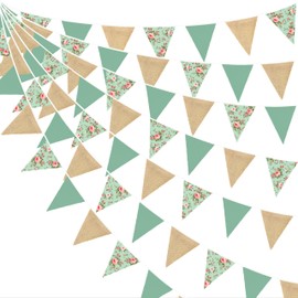 32Ft Ghirlanda di bandierine in iuta floreale verde salvia vintage iuta fiori selvatici verde banner rumoroso decorazione per festa della mamma compleanno rustico matrimonio gusto campeggio