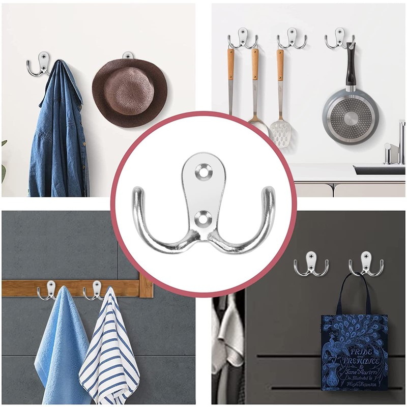 Pangutiandi 10 Pcs Wall Hooks Coat Hooks Double Clothes Hooks