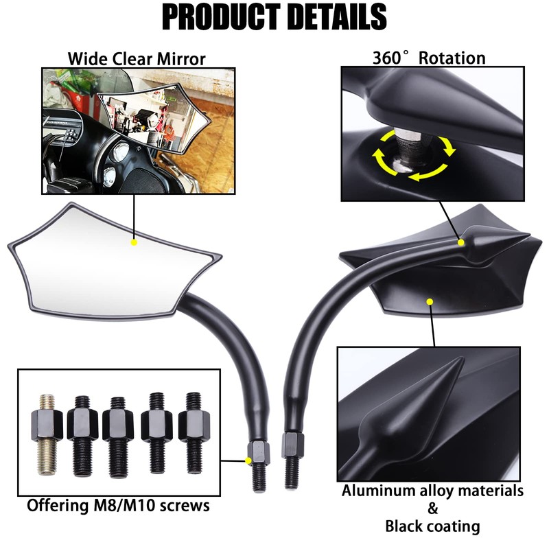 DREAMIZER Universal 8mm/10mm Black Irregular Shape Motorcycle Rear View Mirrors