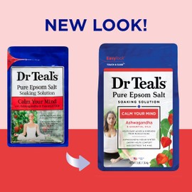 Dr Teal's Pure Epsom Salt, Ashwagandha & Essential Oils, 3 lbs (Pack of 4) (Packaging May Vary)