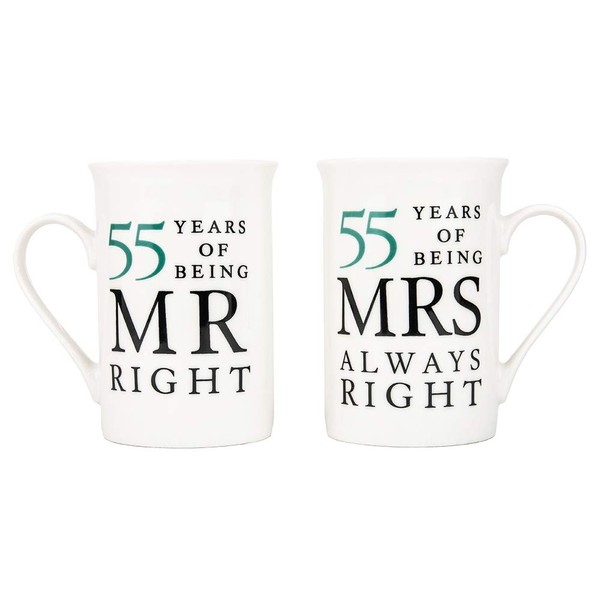 Haysoms Ivory 55th Anniversary Mr Right & Mrs Always Right Ceramic Mugs Gift Set Thoughtful and Unique Gift Idea Dishwasher and Microwave Safe