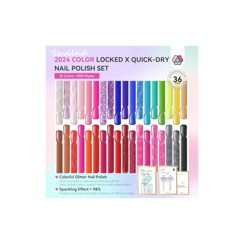 SAVILAND Juego de Esmalte de Uñas Secado Al Aire 36Pcs