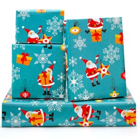 DXRJMB Christmas Wrapping Paper, Baby Blue Santa Claus snowflakes Wrapping Paper, 6 Sheets Folded Flat 20x28 inches per Sheet Christmas Paper For Kids Boys Girls Xmas Christmas Party
