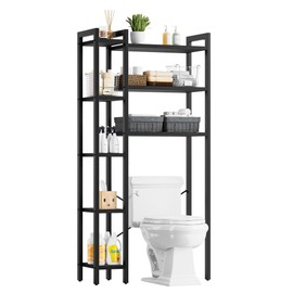 IRONCK Over The Toilet Storage with 8-Titer Shelf, Mass-Storage Side Storage Open Rack, Freestanding Bathroom Organizer Space Saver, for Bathroom, Restroom, Laundry, Black