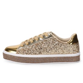 Womens Glitter Fashion Wedding Sneakers Dressy Sparkly Twinkle Sneakers Rhinestone Bling Shoes for Women Gold Size 11