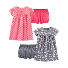 Simple Joys by Carter's Girls' 2-Pack Short-Sleeve and Sleeveless Dress Sets, Pink Print/Gray Butterfly, 18 Months