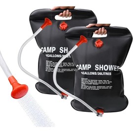 Solar Shower Bag, 1/2/4 Pack 5 Gallons/20L Camping Shower Bag, Portable Shower Bag with Removable Hose and On-Off Switchable Shower Head for Camping Beach Swimming Outdoor Traveling - Color: 2 Pack Black