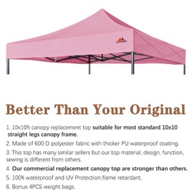 SCOCANOPY Commercial 10x10 Canopy Replacement Canopy Top,Canopy Cover ONLY (Pink)
