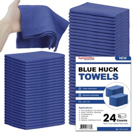 SupremePlus Premium Huck Towels – 100% Cotton Bulk Surgical Towel for General Cleaning, Auto Shop, and Hospital Use, Super Absorbent, Machine Washable, & Low Lint Cloth (Blue, 15 x 27 in. (24 Pack))