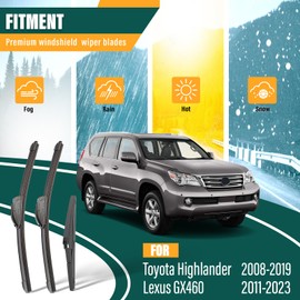 KVQ Windshield Wiper Blades Replacement for Toyota Highlander 2008-2019, Lexus GX460 2011-2023 Original Factory Quality Front Rear Wiper Blade Set - 26" 20" 12" (Set of 3)