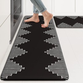 KIMODE Anti Fatigue Kitchen Mats, Black Kitchen Rugs, Padded Kitchen Mat for Floor, Comfort Foam Standing Desk Mat, Cushioned Kitchen Mats for Floor 2 Piece for Laundry Office Sink 17"x47"+17"x29"