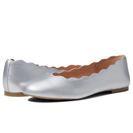 French Sole Jigsaw - Flats for Women - Leather Lining - Rubber Outsole - Scalloped Topline - Rounded Toe Silver Metallic 7 M