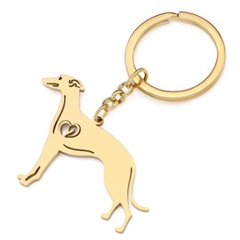 LONYOO Stainless Steel Cute Dog Keychain Pets Dog Gifts for Dog Lovers Women Girls Puppy Keyring Car Key Purse Charms (Gold Plated Whippet)