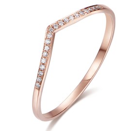 HAFEEZ CENTER 14K Gold Moissanite Rings for Women Moissanite Wedding Band 2mm V Shape Chevron Curved Moissanite Ring (Rose-Gold, 9.5)